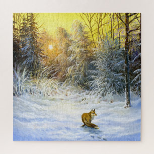 Winter Fox Sunset Landscape. Jigsaw Puzzle