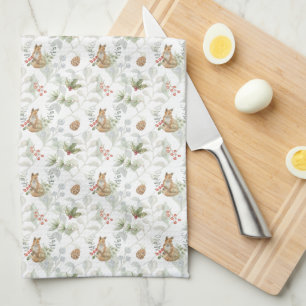 Winter Fox Woodland Forest Cute Tea Towel