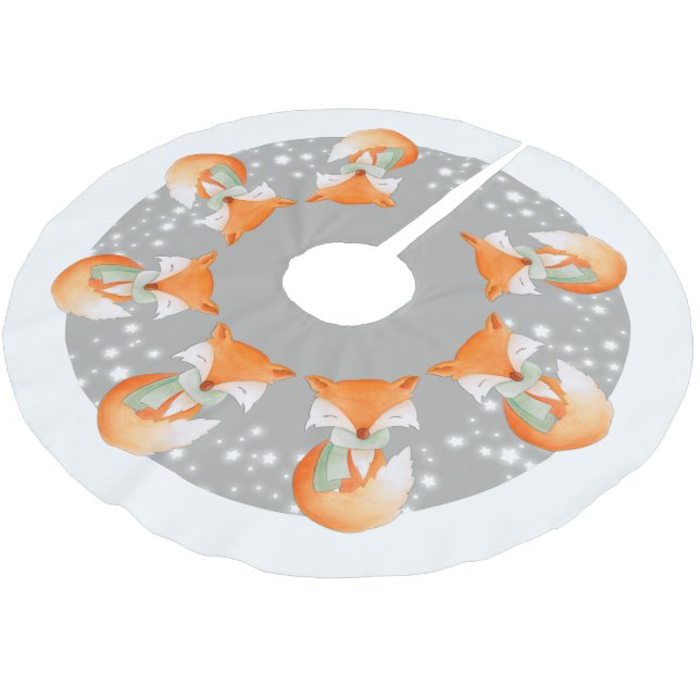 Winter fox wrapped up in the snow tree shirt brushed polyester tree skirt (Angled)