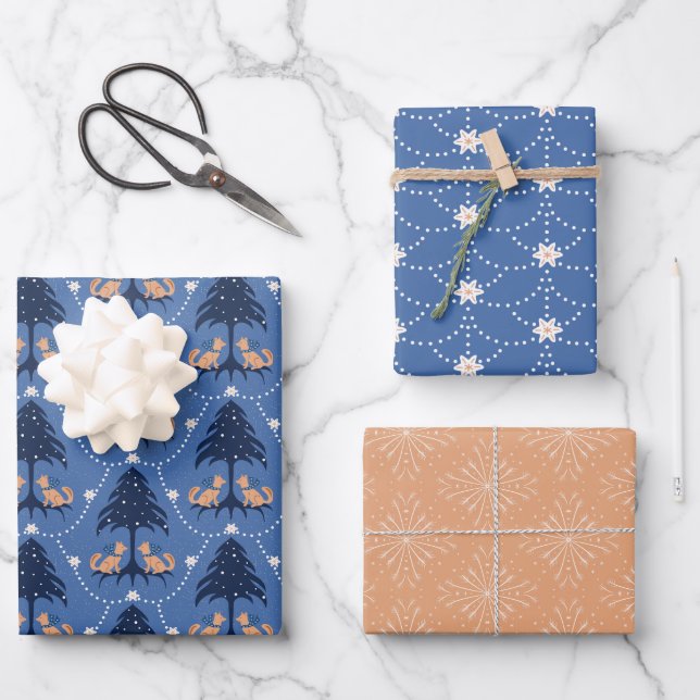 Winter Fox Wrapping Paper Flat Sheet Set of 3 (Front)