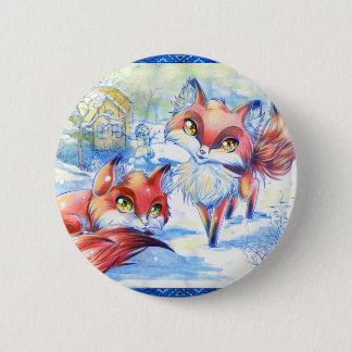 Winter Foxes 6 Cm Round Badge