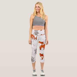 Winter Foxes Bunny Seamless Pattern Capri Leggings