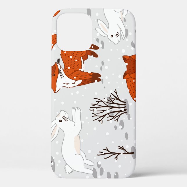Winter Foxes Bunny Seamless Pattern Case-Mate iPhone Case (Back)