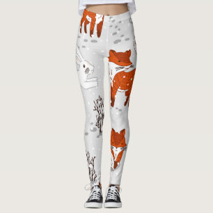Winter Foxes Bunny Seamless Pattern Leggings