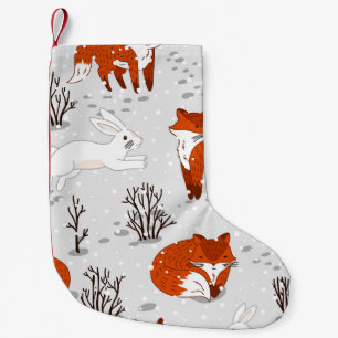 Winter Foxes Bunny Seamless Pattern Small Christmas Stocking