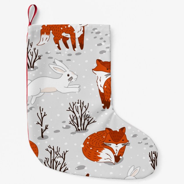 Winter Foxes Bunny Seamless Pattern Small Christmas Stocking (Front)
