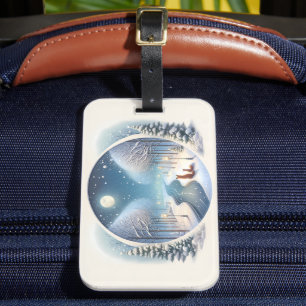 Winter Foxes by Moonlit Snowy River Luggage Tag