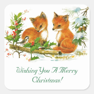 Winter Foxes Christmas Square Sticker