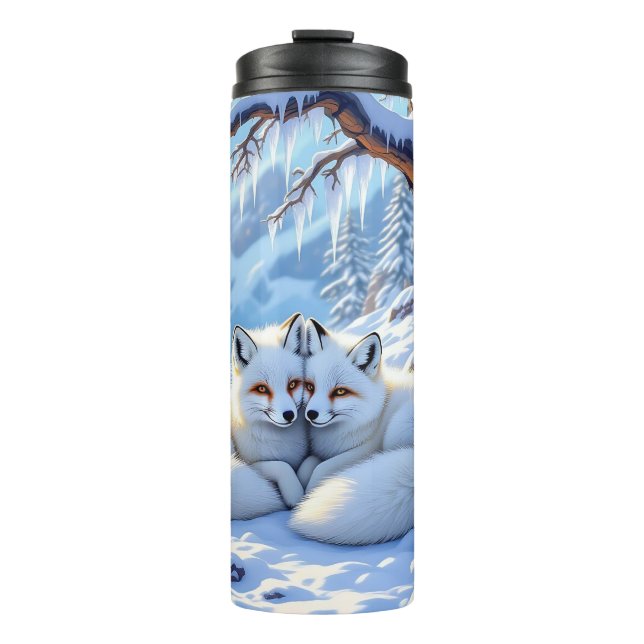 Winter Foxes on a Snowy Winter Day  Thermal Tumbler (Front)