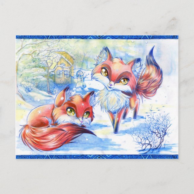 Winter Foxes Postcard (Front)