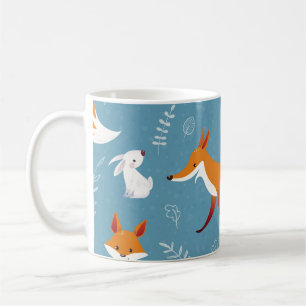 Winter foxes, rabbits, vintage pattern. coffee mug