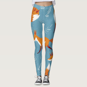 Winter foxes, rabbits, vintage pattern. leggings