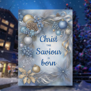 Winter Frame Blue Silver Isaiah Verse Christian  Holiday Card