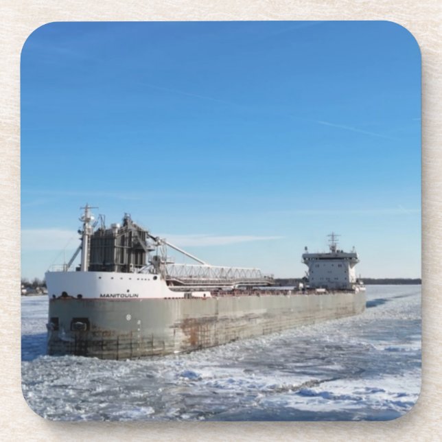 Winter Freighter Manitoulin Great Lakes Ship Coaster (Front)