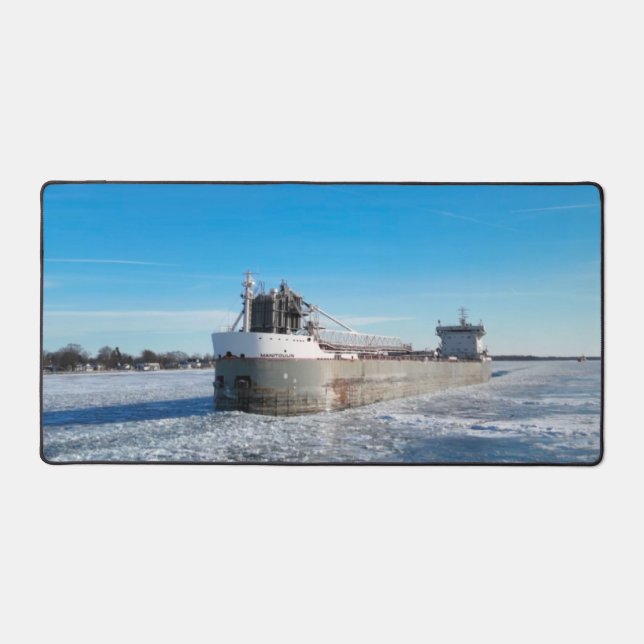 Winter Freighter Manitoulin Great Lakes Ship Desk Mat (Front)