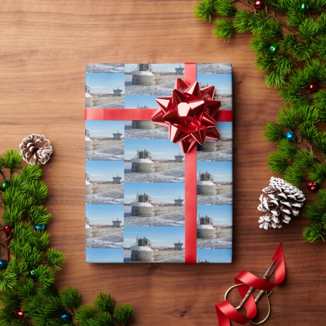 Winter Freighter Manitoulin Great Lakes Ship Wrapping Paper (Holiday Gift)