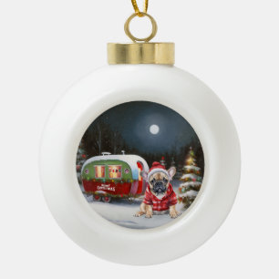 Winter French Bulldog Caravan Christmas Adventure  Ceramic Ball Christmas Ornament
