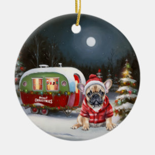 Winter French Bulldog Caravan Christmas Adventure  Ceramic Ornament