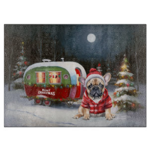 Winter French Bulldog Caravan Christmas Adventure  Cutting Board