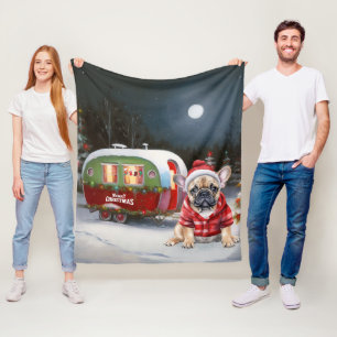 Winter French Bulldog Caravan Christmas Adventure  Fleece Blanket