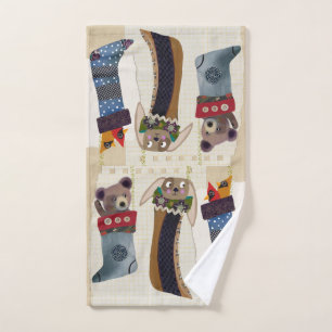 Winter Friends in Stockings Hand Towel