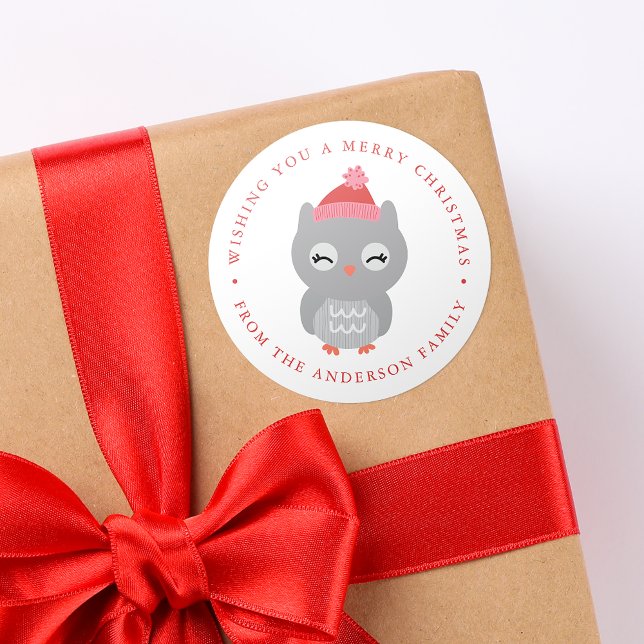 Winter Friends | Owl Holiday Classic Round Sticker (Creator Uploaded)
