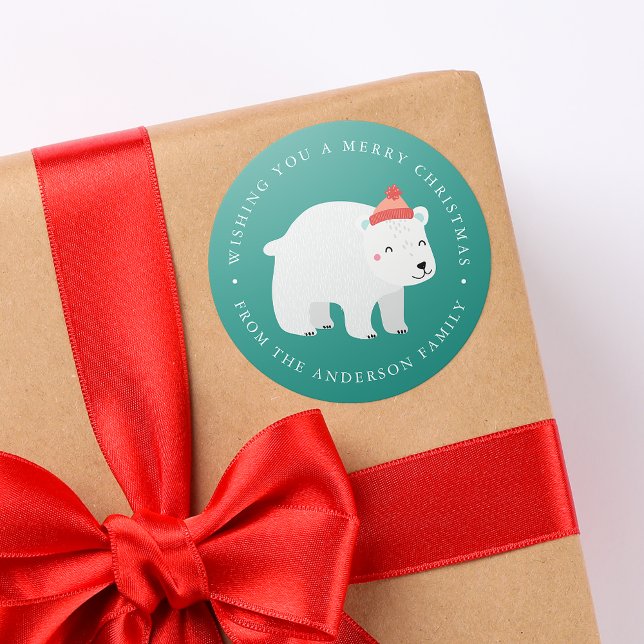 Winter Friends | Polar Bear Holiday Classic Round Sticker (Creator Uploaded)