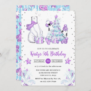 Winter Friends Polar Bear & Penguins Kids Birthday Invitation