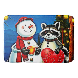 Winter Friends: Snowman & Raccoon Joy Design Bath Mat