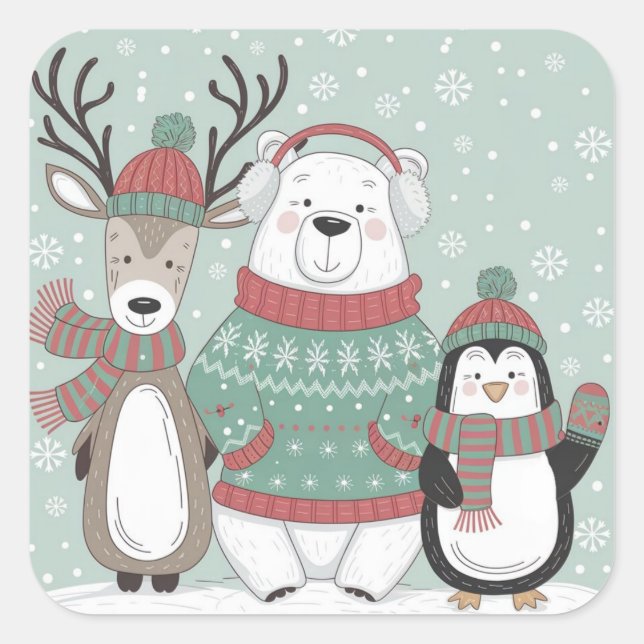 Winter Friends Square Sticker (Front)