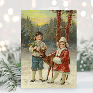 Winter Friends Vintage Christmas Card