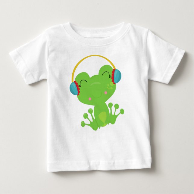 Winter Frog, Cute Frog, Green Frog, Ear Muffs Baby T-Shirt (Front)