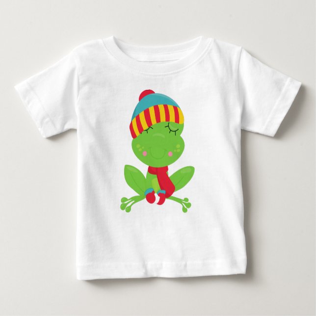 Winter Frog, Cute Frog, Green Frog, Hat, Scarf Baby T-Shirt (Front)