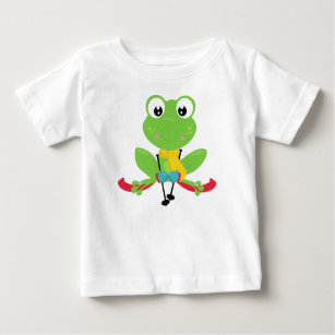 Winter Frog, Cute Frog, Green Frog, Skis, Skiing Baby T-Shirt