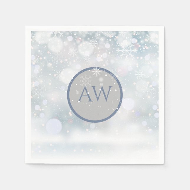 Winter Frost and Snow Monogram Napkin (Front)