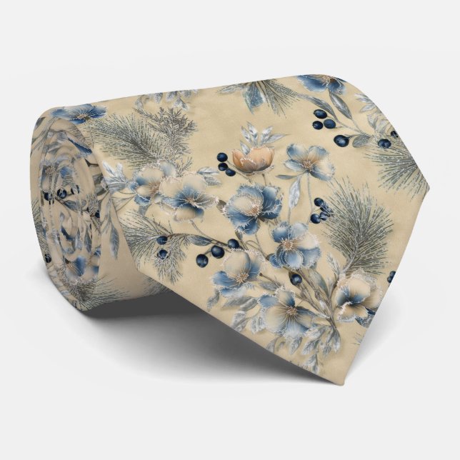 Winter Frost Floral Pattern Tie (Rolled)