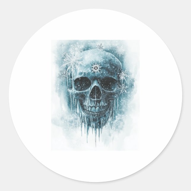 Winter Frost Skull Classic Round Sticker (Front)