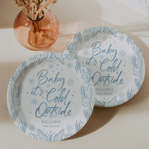 Winter Frost Snowflake Baby Shower Baby It's Cold Paper Plate
