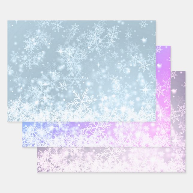 Winter Frost Snowflake Pattern Wrapping Paper Sheet (Set)