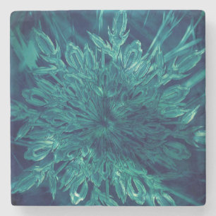 Winter frost snowflake teal blue elegant stone coaster