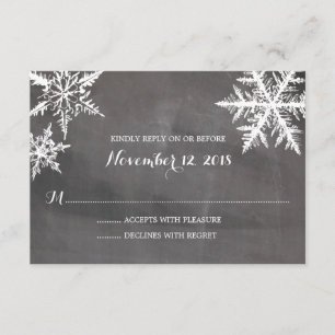 Winter Frost Snowflakes Chalkboard Wedding RSVP Card