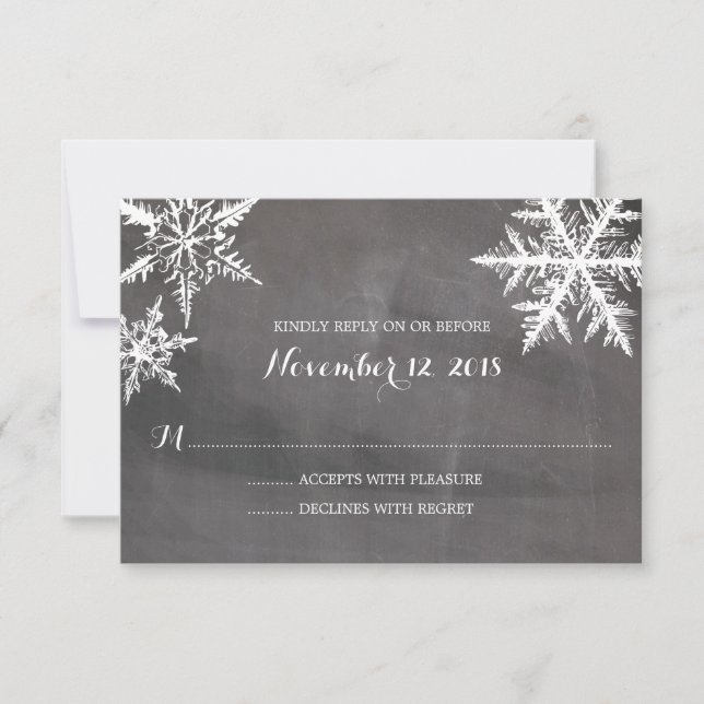 Winter Frost Snowflakes Chalkboard | Wedding RSVP Card (Front)