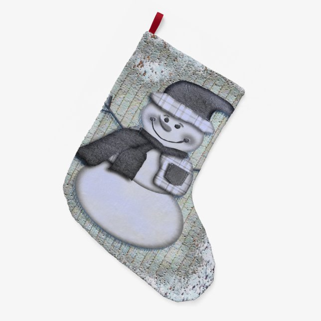 Winter Frost Snowman DECOR Large Christmas Stocking (Front (Hanging))
