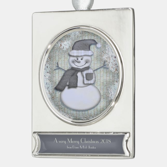 Winter Frost Snowman PERSONALIZED Silver Plated Banner Ornament (Left)