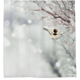 Winter Frost Trees Chickadee Bird Cute Shower Curtain