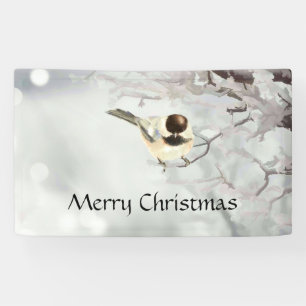 Winter Frosty Tree Chickadee Bird Custom Banner
