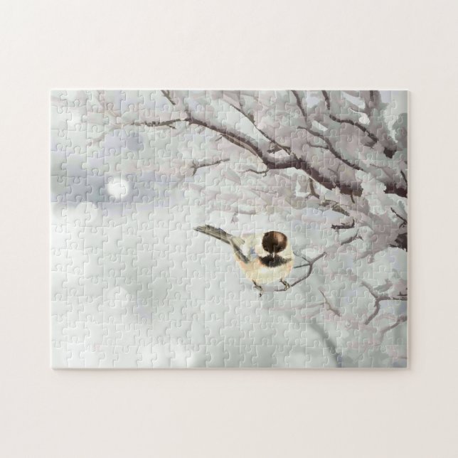 Winter Frosty Tree Chickadee Bird   Jigsaw Puzzle (Horizontal)