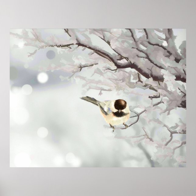 Winter Frosty Tree Chickadee Bird  Poster (Front)