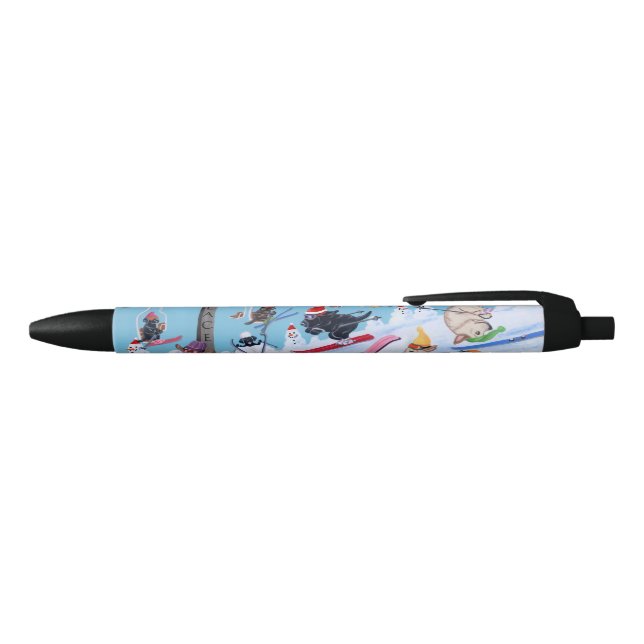 Winter Fun Christmas Skiing Labradors Black Ink Pen (Top)