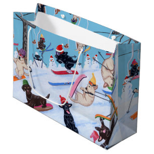 Winter Fun Christmas Skiing Labradors Painting Large Gift Bag